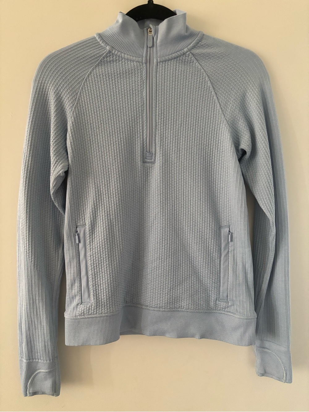 Lululemon Light Blue Quarter-Zip Waffle Knit Sweater